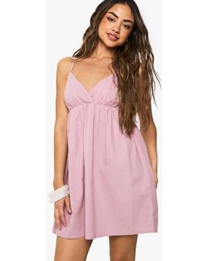 Boohoo Linen Look Cami Swing Mini Dress - Pink