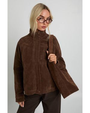 Boohoo Faux Suede Bomber Jacket - Brown