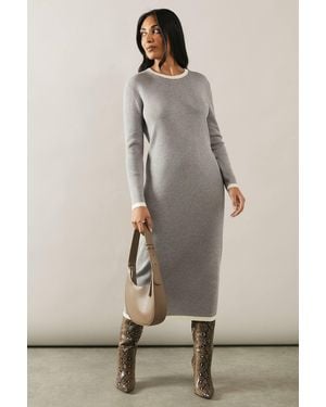 Wallis Petite Plain Tipped Knitted Midi Dress - Natural