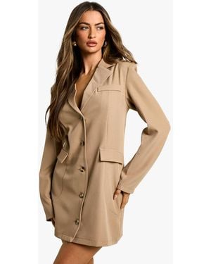 Boohoo Boxy Button Down Blazer Dress - Natural