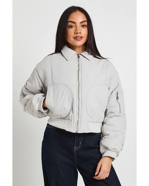 Boohoo Ruched Sleeve Bomber Jacket - Gray