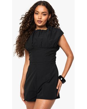 Boohoo Ruched Cap Sleeve Woven Romper - Black