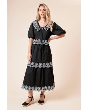 Dorothy Perkins Petite Embroidered Tiered Midi Dress - Black