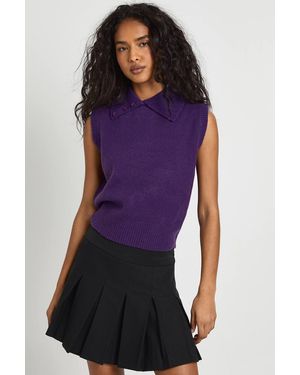 Boohoo Collar Detail Soft Knit Knitted Top - Purple