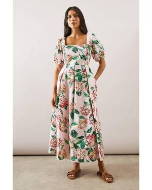 Wallis Floral Cotton Puff Sleeve Midaxi Dress - White