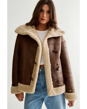 Nasty Gal Duffle Front Bonded Fur Aviator - Brown