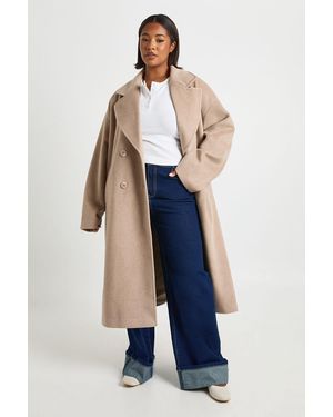Boohoo Plus Wool Look Textured Double Breasted Trench Coat - Azul