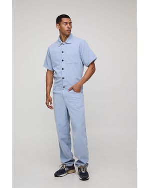 Boohoo Relaxed Acid Wash Corduroy Boilersuit - Azul