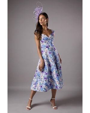 Coast Floral Sweetheart Scuba Midi Dress - Gray