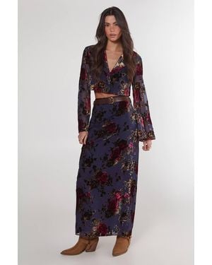 Nasty Gal Floral Devore Maxi Skirt - Blue