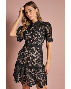 Coast Lace Shirt Mini Belted Dress - Black