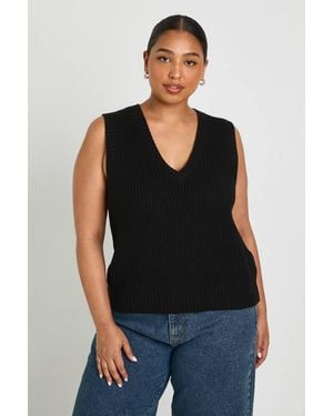 Boohoo Plus V Neck Knit Top - Black