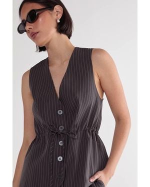 Nasty Gal Pinstripe Ruched Tie Front Waistcoat - Gray