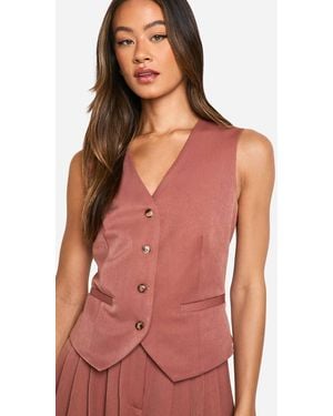 Boohoo Tall Mock Horn Button Fitted Waistcoat - Pink