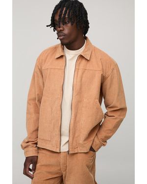 BoohooMAN Tall Washed Cord Relaxed Boxy Worker Jacket - Black