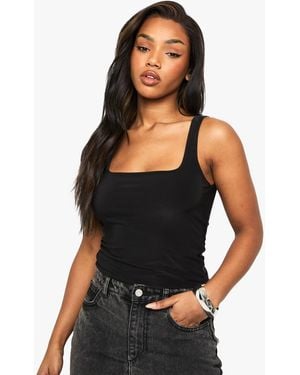Boohoo Double Layer Slinky Square Neck Vest Top - Black
