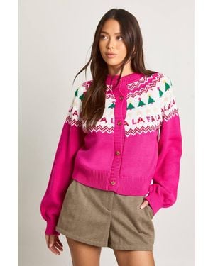 Boohoo Fa La La Fitted Christmas Cardigan - Pink