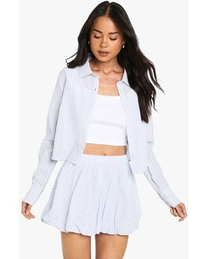 Boohoo Cotton Stripe Crop Shirt - White