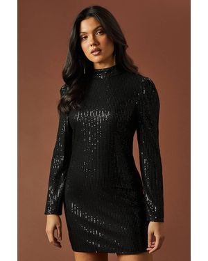 Oasis Sequin Velvet Bow Back Mini Dress - Black