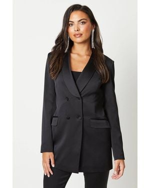 Coast Premium Satin Long Line Double Breasted Blazer - Black