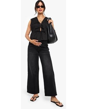 Boohoo Maternity Over The Bump Wide Leg Jeans - Black