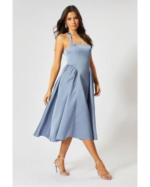 MissPap Satin Halterneck Midi Bridesmaid Dress - Blue
