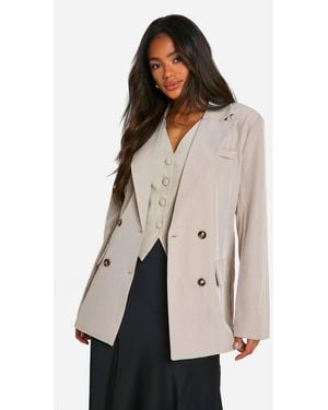 Boohoo Textured Linen Look Boxy Oversized Blazer - Natural