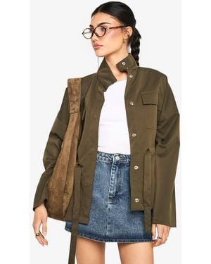 Boohoo Cinched Waist Utility Pocket Shacket - Green
