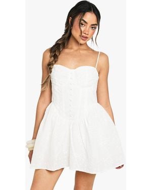 Boohoo Broderie Structured Corset Detail Skater Mini Dress - White
