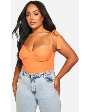 Boohoo Plus Tie Shoulder Ruched One Piece - Orange