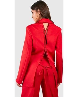 Boohoo Lace Up Open Back Double Breasted Blazer - Red