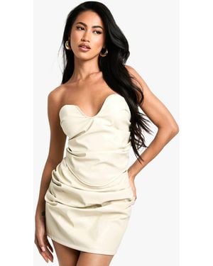 Boohoo Pu Ruched Bandeau Corset - Natural