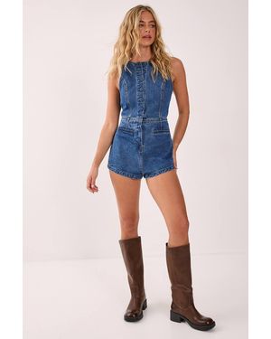 Nasty Gal Button Through Denim Romper - Blue