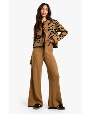 Boohoo Knitted Contrast Trim Trouser - Natural
