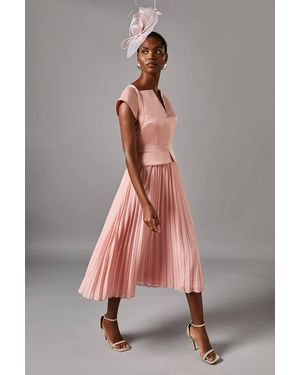 Coast Cap Sleeve Pleated Skirt Midi Wedding Guest Dress - Pink