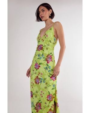 Nasty Gal (Az) Floral Burnout Strappy Tie Back Split Leg Maxi Dress - Green