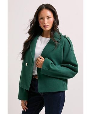 Dorothy Perkins Short Faux Wool Trench Jacket - Green