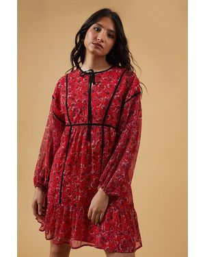 Oasis Binding Detail Chiffon Mini Dress - Red