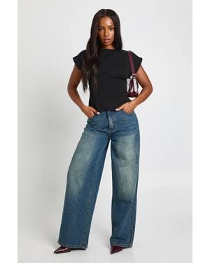 Boohoo Crepe Sleeveless Cinched Waist Top - Blue