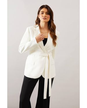Wallis Tailored Belted Pocket Detail Blazer - White