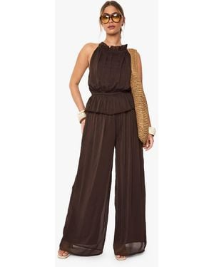 Boohoo Crinkle Chiffon Palazzo Pants - Brown
