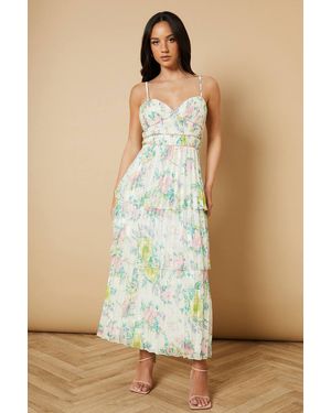Oasis Pleated Tiered Midi Dress - Natural
