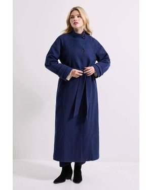 Dorothy Perkins Classic Midi Funnel Neck Coat - Blue