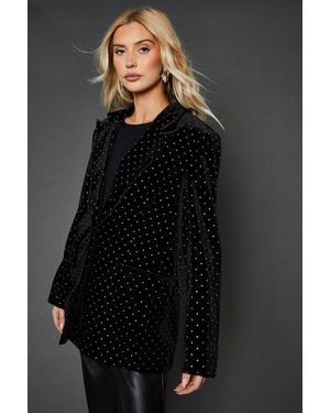 Dorothy Perkins Diamante Velvet Blazer - Gray