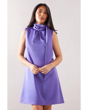 Wallis Petite High Neck Satin Shift Dress - Purple