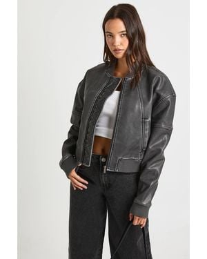 Boohoo Vintage Look Faux Leather Bomber Jacket - Black
