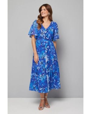 Wallis Floral Chiffon Ruffle Maxi Dress - Blue