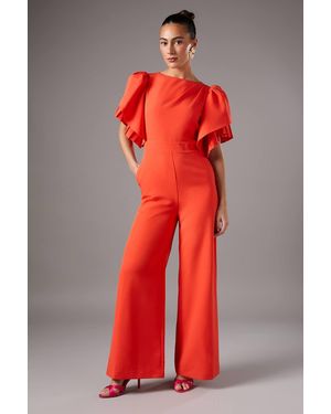 Coast Pleat Ruffle Sleeve Jumpsuit - Red