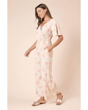 Dorothy Perkins Cream Palm Wrap Front Angel Sleeve Jersey Jumpsuit - Natural