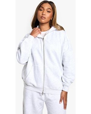 Boohoo Sudadera Plus Oversize Con Capucha Y Cremallera Doble - Blanco